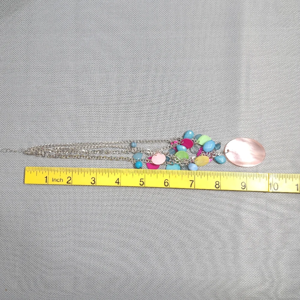 Women's Necklace Pink & Blue Acrylic Beads & Mother Pearls Silver Tone 10 Inches